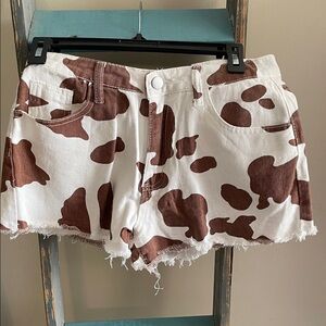 Western Brown and White Cow Print Women Shorts